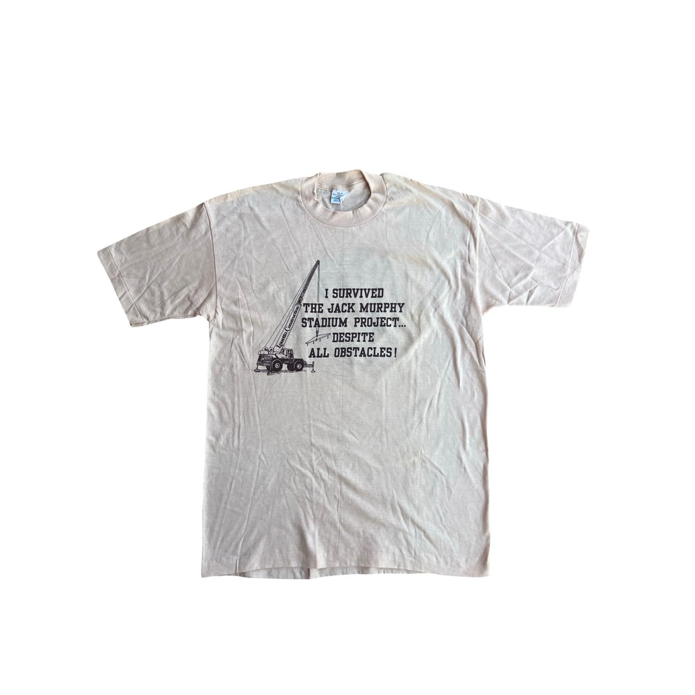 VTG 80s Belton Jack Murphy Stadium Construction L T-Shirt Tan Single-S USA-Made
